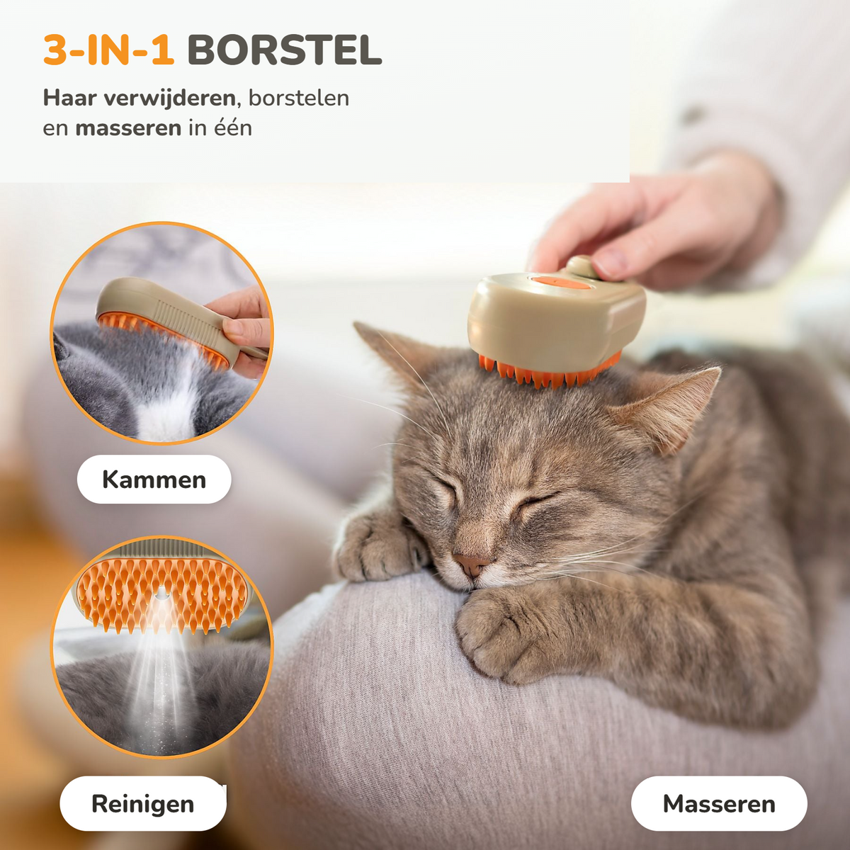PetMeet® - Luxe Kattenborstel - Katten stoomborstel - Kattenkam met Massagefunctie